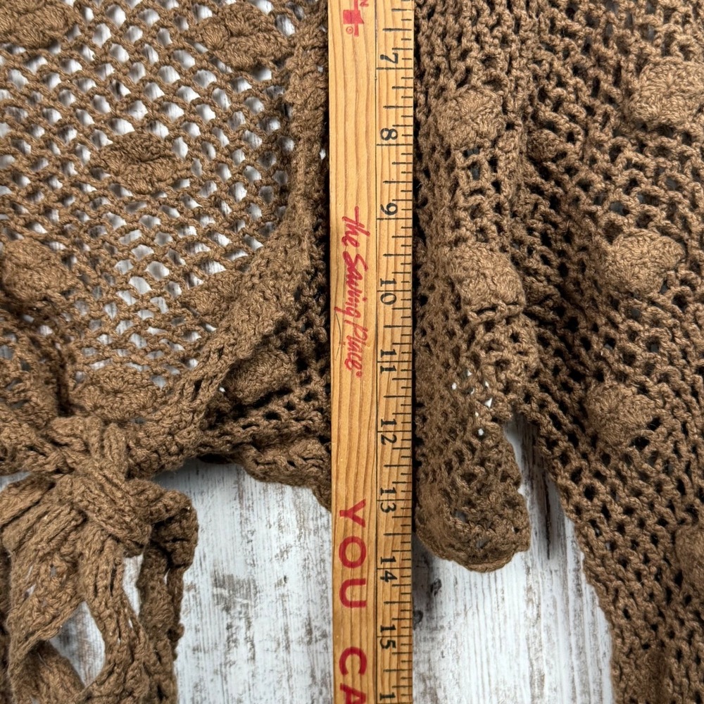 Dressbarn Coffee Brown Crochet Tie Front Shrug Cardigan Knit Cropped Sz 12 - Picture 7 of 7